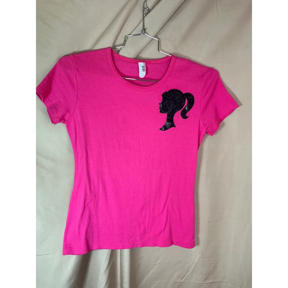 Anvil T-Shirt Womens Large Hot Pink Excellent ISMV PTO Barbie Glitter‎ Graphic